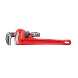 RIDGID 31015 Heavy-Duty Straight Pipe Wrench, 12" Sturdy Plumbing Wrench with Self Cleaning Threads and Hook Jaws, Red, Small