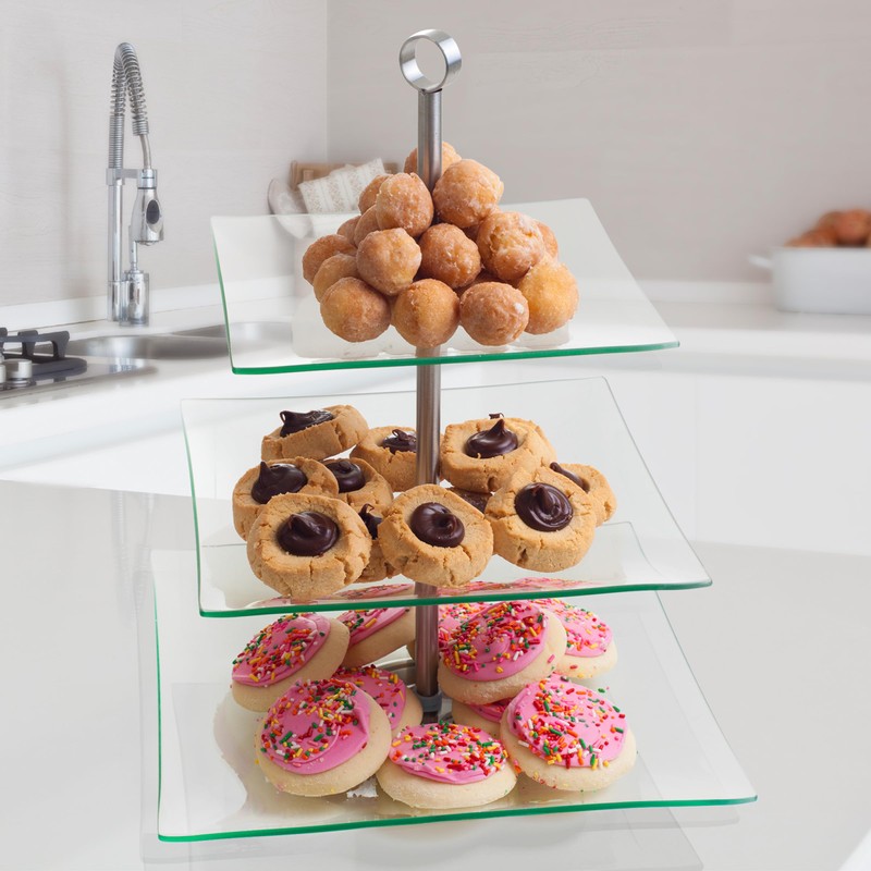 Home Dess Chef Buddy Three Tier Square Glass Buffet and