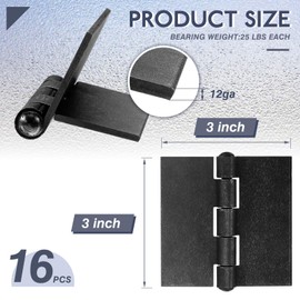 Therwen 16 Pcs Heavy Duty 3" Weldable Hinges 12 Ga Long Lasting Steel Butt Hinge Corrosion and Rust Resistant Metal Weld on Hinges for Heavy Gates Doors Trailer, Dark Gray