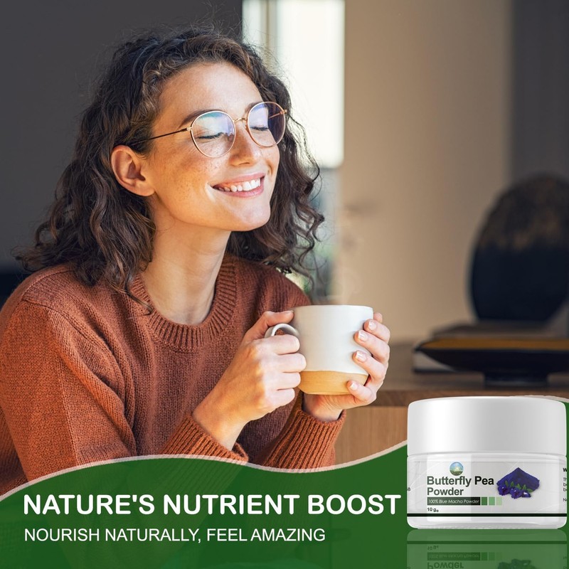 NPOW Blue Tea, Pea Flower Tea Powder, Blue Matcha, Caffeine-Free,