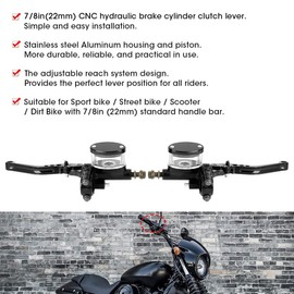 Acouto 7/8in Motorcycle Hydraulic Master Cylinder Clutch Lever 1 Pair 22mm Motorcycle Dual Hydraulic Brake Clutch Master Cylinder Reservoir Lever Aluminum Alloy Black