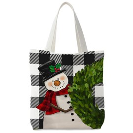 Supwhd Christmas Tote Bag, Let It Snow Pink Christmas Winter Canvas Tote Bag for Women, Winter Reusable Christmas Tote Bags, Womens Gifts for Christmas, Christmas Reusable Grocery Bags Shopping Bags