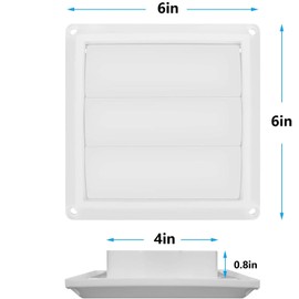 DPD Outdoor Dryer Vent Cover Cap 4'' Louvered Cover White Exterior Wall Vent Hood Outlet Airflow Vent