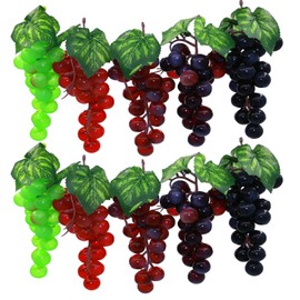 10 Bunches Fake Grapes Grape Hanging Ornaments Lifelike Rubber Grape Bunches Artificial Fruits for Home Kitchen Party Garden Decor Fruit Basket Decoration Food Ornaments Photography Props (5 Colors)