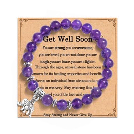 TEVOP Get Well Soon Gifts for Women, Purple Beads Bracelet Elephant Gifts, Inspirational Gift Cheer Up Gift for Women Girls Birthday Christmas Presents