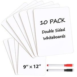 Voccim Small White Board - 10 Pack Dry Erase Boards - Coated Paper, 12''x 9'' Mini White Board Double Sided Portable Whiteboards for Students Teachers School Supplies Lapboards Including 6 Markers