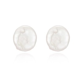 JaruJaru Small Freshwater Button Pearl Stud Earrings-6mm, S925 Sterling Silver, Near-round Flatback, Hypoallergenic Minimalist Earrings for Sensitive Ears, Comfort Sleep Earrings
