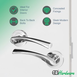EAI Chrome Internal Door Handle | 1 Pair Polished Chrome Lever on Rose Round Handles | Novoli Range