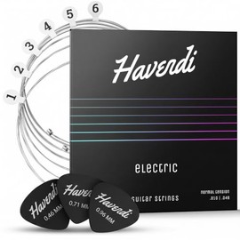 Havendi® - Cuerdas para guitarra eléctrica 10-46 de sonido brillante Regular Light Gauge entorchadas de níquel (juego de 6 cuerdas) incl. 3 púa