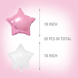 AnnoDeel 20pcs Pink White Star Mylar Balloons,18inch Pink Star and White Star Foil Balloons for Birthday Decoration Wedding Baby Shower Engagement Decoration Hot Pink Party Supplies