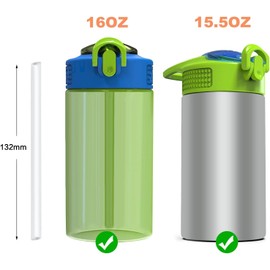 Replacement Straws Compatible with Zak Designs Kids 15.5 Oz Insulated Water Bottle,16 Oz Kids Plastic Cups,Build-in straw with Silicone Small Opening 8 Straws,2 Cleaning Brushes