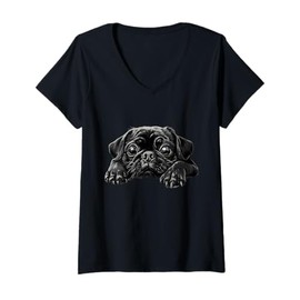 Womens Cute Pug Owner Pug Lover Colorful Portrait Dog Pug V-Neck T-Shirt