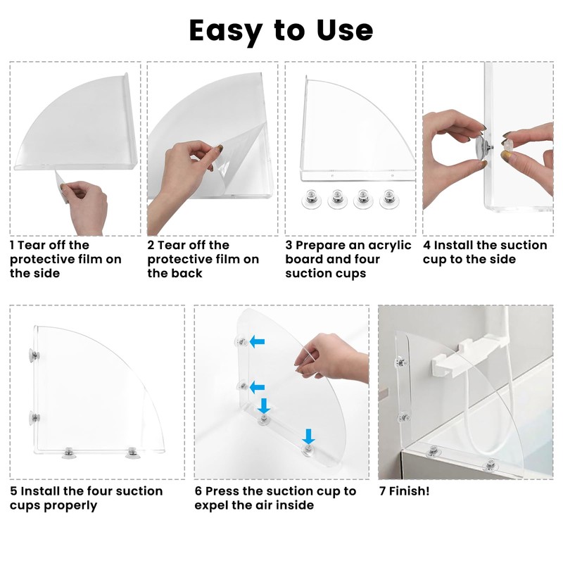 Daily Treasures 2Pcs Removable 10.6"x10.6" Large Shower Splash Guard with