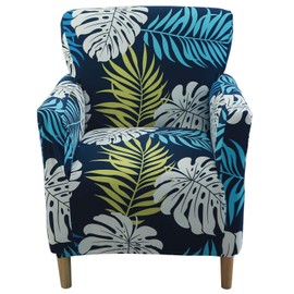 KEOYA Stretch Wingback Chair Covers Printed Wing Chair Slipcovers Wingback Armchair Slipcover Elastic Chair Slip Covers Washable Armchair Protector Cover for Living Room and Bedroom Sofa Leaf