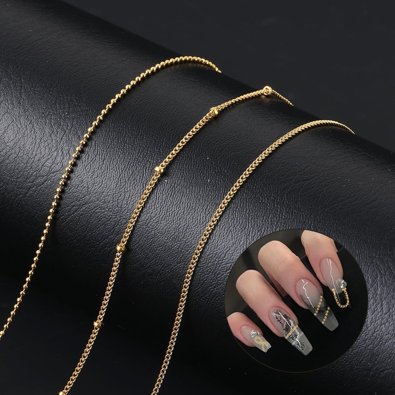 6 Strips 3D Nail Art Chains Nails Chain Charms Metallic
