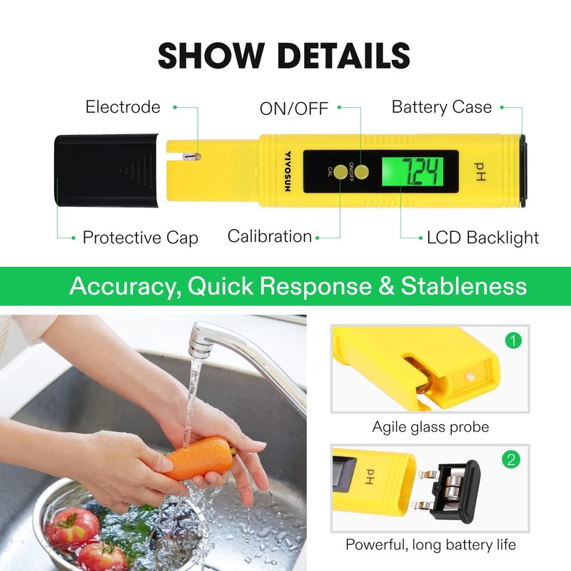 VIVOSUN Digital PH Meter, 3-in-1TDS EC and Temperature Meter, Plant