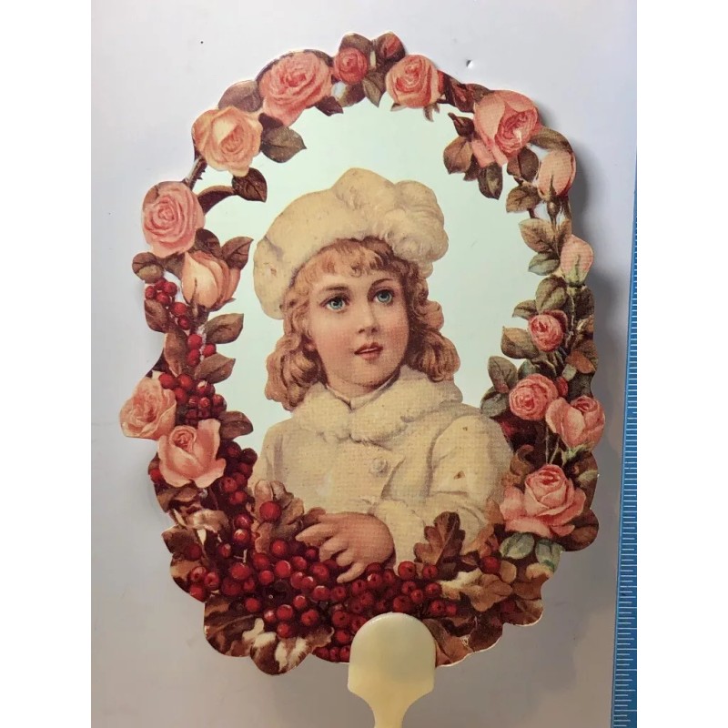 Victorian Die Cut Hand Fan 10 1/2" Tall with Envelope
