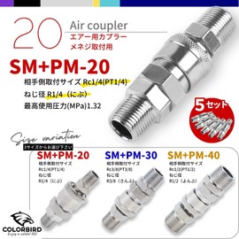 COLORBIRD Air Coupler for Female Thread Mounting, 5 Pairs Male Female Air Hose Air Coupler AC Air Compressor Coupler (SM+PM20 R1/4 5P)