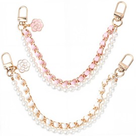 SUNNYCLUE 1 Box 2Pcs 2 Colors Pearl Tumbler Handle Cup Chain Holder 10.39 Inch Colorful Alloy Flower Charms Plastic Beads Woven Water Bottle Link Straps Accessories for Most Tumblers Bottle Bags Decor