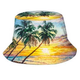 Tropical Sunset Palm Tree Summer Aesthetic Bucket Hat Packable Breathable Sun Hats for Women Men Teens Unisex Summer Travel Beach Fisherman Cap