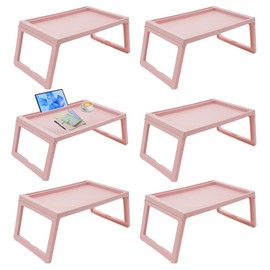 6 Pcs Breakfast in Bed Tray Folding Table Modern Plastic Foldable Laptop Desk Cute Serving Food Trays for Home Eating on Bed Sofa Laptops Party, Pink