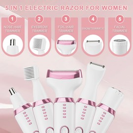 Electric Razor for Women Shavers Wet/Dry 5 in 1 Bikini Trimmer Face Razors Bikini Trimmer for Women with LED Display for Face Nose Eyebrow Arms Armpit Legs Pubic Area Painless Facial Hair Removal