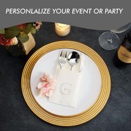 50-Pack Monogrammed Napkins With Pocket For Flatware, 16" x 16" Silver Foil Letter N Disposable Linen-Feel Napkins, Prefolded Silverware Pocket Napkins For wedding, Party Or Baby Shower