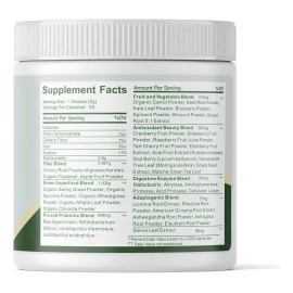 Super Greens más de 40 Superalimentos, Probióticos, Enzimas, Fibra, Adaptógenos, Rhodiola Eleuthero Astragalus, Espirulina Clorela Matcha Moringa, Vegano Sin Gluten, Sin, Azúcar añadida, 60 Porciones
