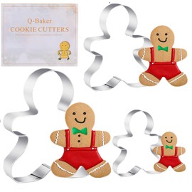3PCS Gingerbread Man Cookie Cutters, 5.12" 4.34" 3.42" Large Christmas Cookie Molds -Stainless Steel Holiday Biscut Cutter Shapes for Baking Gift
