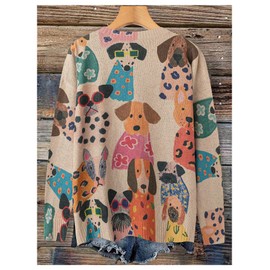 SOLY HUX Women's Plus Size Graphic Sweaters Casual Vintage Loose Long Sleeve Knit Pullover Tops Khaki Graphic X-Large Plus