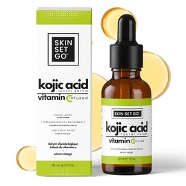 SkinSetGo - Suero de ácido kójico para cara y cuerpo, ácido kójico prémium con vitamina C, mezcla AHA y BHA, suero diario ligero de 1 onza