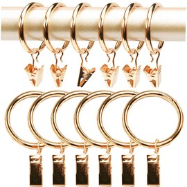 Biluer Pack of 20 Curtain Rings with Clips Metal Curtain Rings for Curtain Photos Home Decoration Iron Gold Plated and Practical, 35 mm Inner Diameter for Smaller than 28 mm Rods