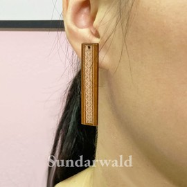 Long Bar Carved Wood Vintage Stud Earrings for Women, Tribal Wooden Jewelry, 2 inches, Wood, No Gemstone