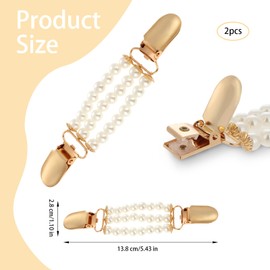 Pack of 2 Cardigan Clip Beads Pullover Scarf Clips Clips for Clothing Vintage Cardigan Clip Pullover Clips Clothes Clips for Back Strap Tensioner Clip for Attaching for Women and Girls Gold, Silver,