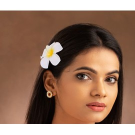 Tia Crafts White Hawaii Plumeria Flower and Red Rose Flower Hair Clips for Women (Pack of 2) (white-Rose)