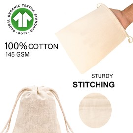 3.25x5 inches 100% Organic Cotton CANVAS Double Drawstring Muslin Bags Natural Color,Highly Durable and Recyclable Fabric,QTY-50