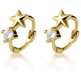 Cute CZ Star Cartilage Mini Hoop Earrings for Women Teen Girls Delicate Ear S925 Sterling Silver Dainty Tragus Huggie Hoop Hypoallergenic Jewellery Gifts Sterling Silver, Sterling Silver, Cubic