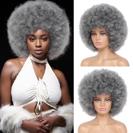 Afro Wigs for Black Women Gray Bouncy Fluffy Curly Big Afro Wig