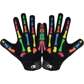 Glorious Traders Youth Football Gloves American Wide Receiver Injected Bones Football Gloves for Adult Men Women & Boys with Super Sticky Silicone Grip Palms (Black Multi, Adult Large)