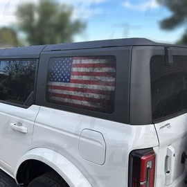 Decal Concepts American Flag Rear Side Window See Through Accent Decal (Fits Bronco 4 Door 2021-2024) (Flag Style (Red-White-Blue Distressed))