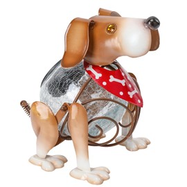 MUMTOP Solar Lanterns Outdoor Waterproof LED Crackle Glass Globe Solar Lights Decorative Dog Tabletop Lantern Metal Yard Art for Patio Garden Table Decor