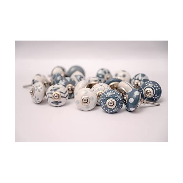 PUSHPACRAFTS Hand Painted Ceramic Cupboard Drawer Knobs 20 Pieces Grey