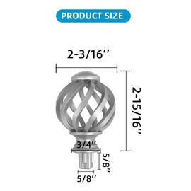 Kowibcl Finials for Curtain Rods, 4 Pcs Curtain Rod Finials for 5/8 Inch Dia Rod,Drapery Rod Finials of Spiral Cage Shape(Silver)