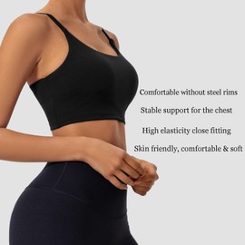 XDSP Sports Bra Women's Soft Comfortable Bra Classic Women Bustier Comfortable Yoga Bralette Women's Spaghetti Straps with Removable Pads Bra Light Support Fitness Running Jogging Yoga Bra, black, M
