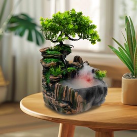 11 inch Desktop Waterfall, tabletop fountain with light & Atomizer Effect, Desk Décoration Zen Meditation Fountain, Mini Rock Fountain Desktop Fountain Waterfall for Indoor Outdoor Office Home,