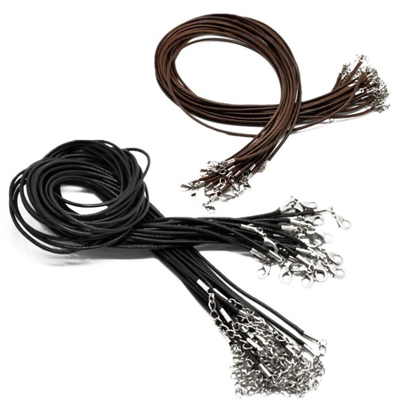 yueton 20pcs Black and Brown DIY Jewelry Making Imitation Leather Necklaces Cord, Leather Strap String with Lobster Clasp