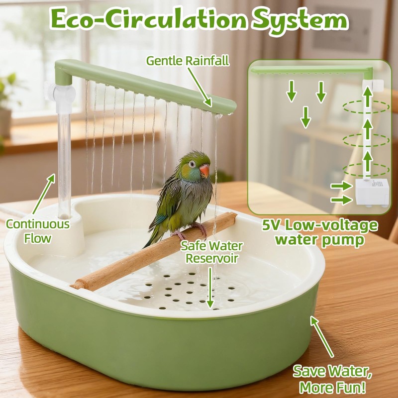 Lonepetu Automatic Parakeet Bird Bath Shower, Quiet Circulating Parrot Bathtub