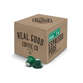 Real Good Coffee - Single Use Espresso Pods - Organic Espresso - Compatible with Nespresso OriginalLine Brewers - Recyclable Cups and Packaging - 72 Count