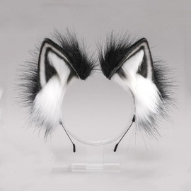 Cat Ears, Fox Ears, Cat Ears, Headband, Chemo Ears, Fox Ears, Headband, Cosplay, Disguise, Halloween, School Festival, Christmas, Cosplay Accessory (Black & White)
