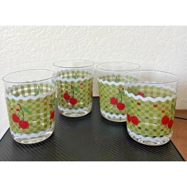 Anthropologie New Anthropologie Ischia Set of 4 Green Gingham with Cherries Juice Glasses